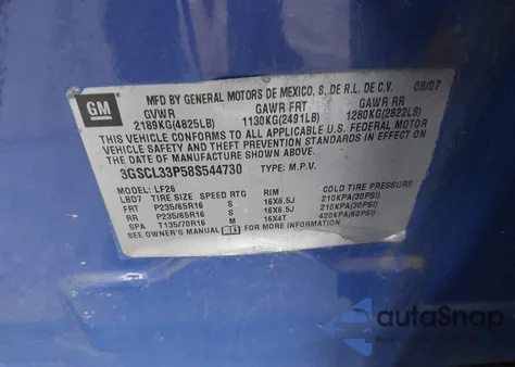 2008 Saturn Vue 4-Cyl Xe z USA, uszkodzony, nr VIN 3GSCL33P58S544730
